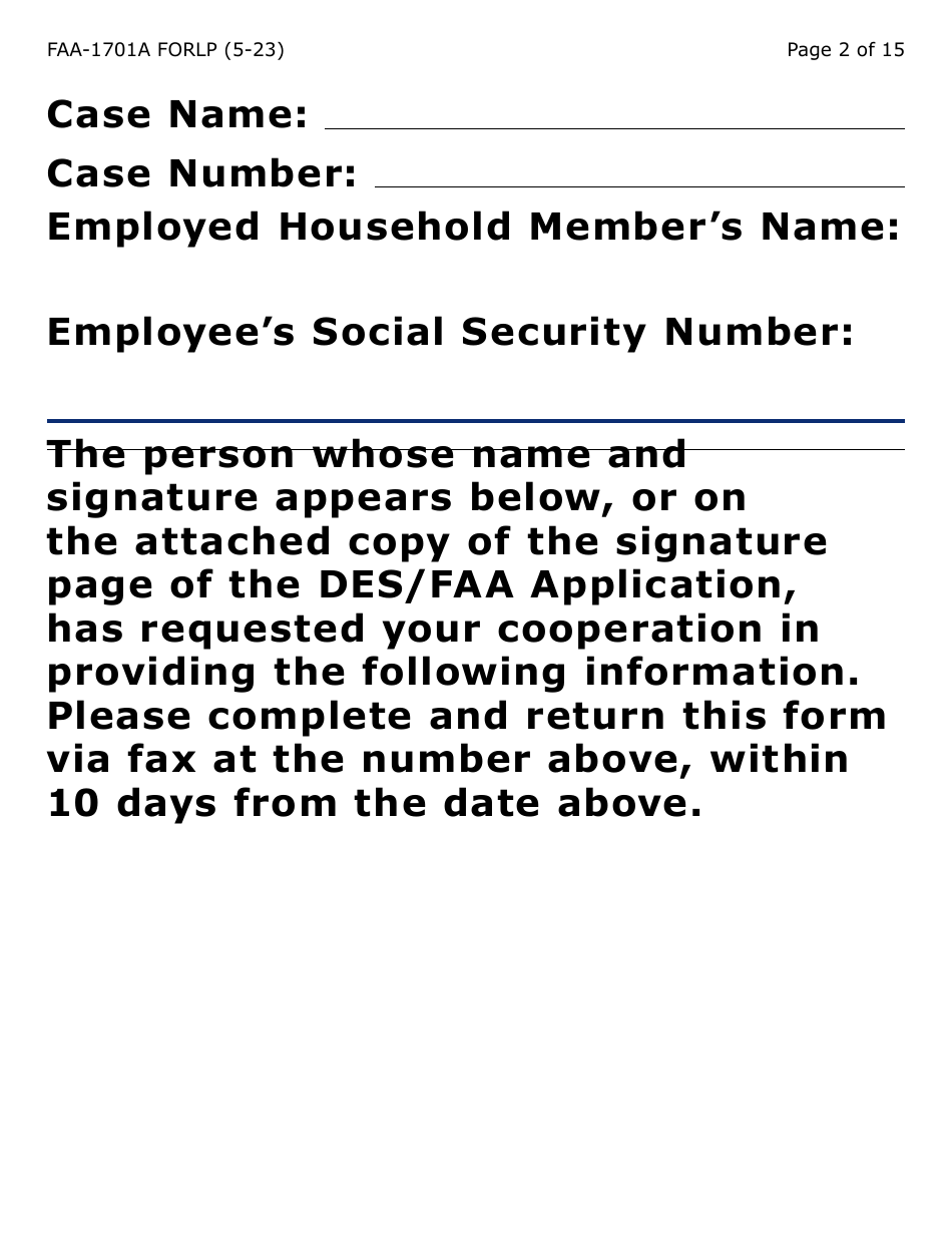 Form FAA-1701A-LP Verification of Terminated Employment (Large Print) - Arizona (English / Spanish), Page 2