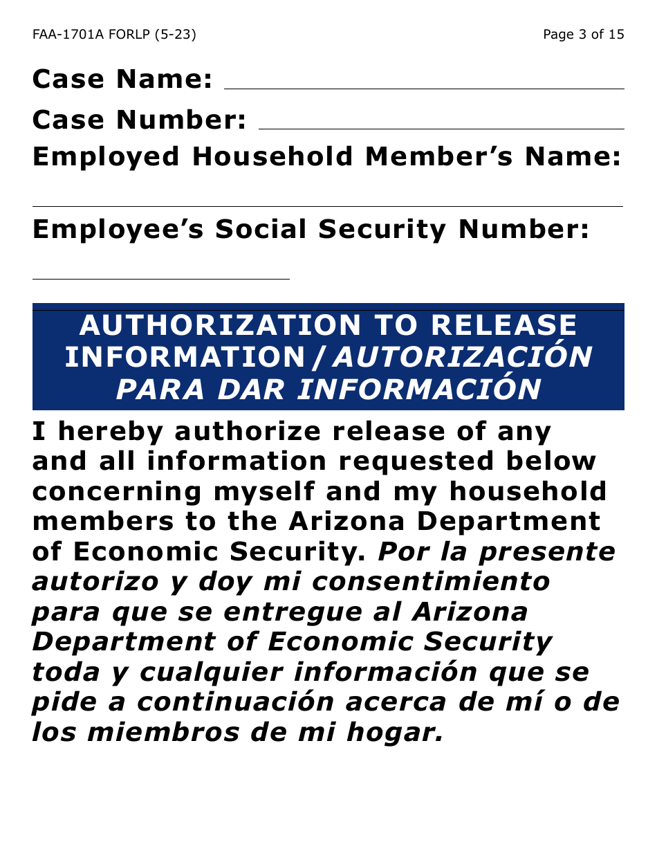 Form FAA-1701A-LP Verification of Terminated Employment (Large Print) - Arizona (English / Spanish), Page 3