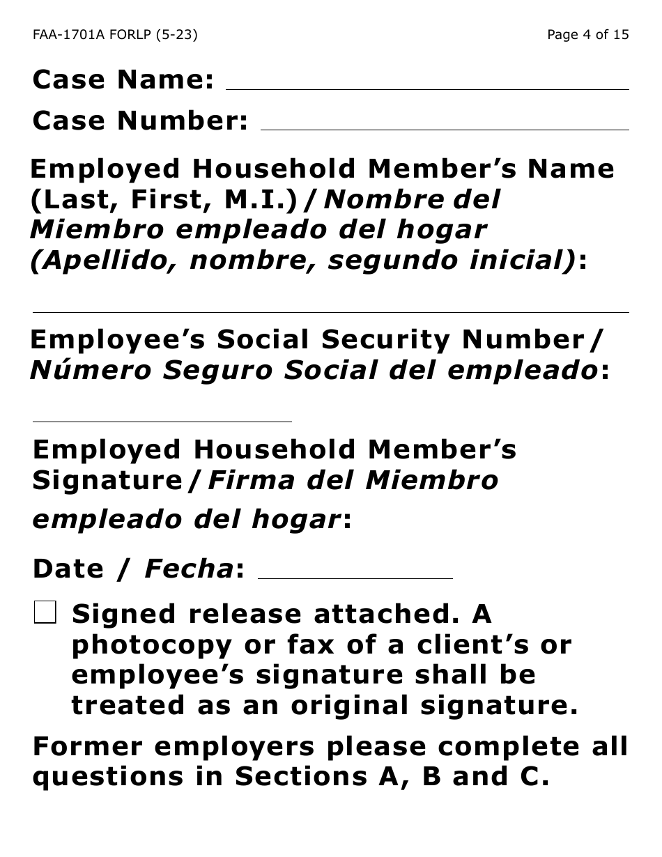 Form FAA-1701A-LP Verification of Terminated Employment (Large Print) - Arizona (English / Spanish), Page 4