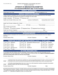 Document preview: Form CCA-1163A Affidavit of Immunization Exemption for Household Members Age 13 and Younger - Arizona