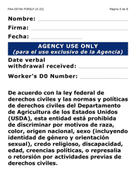 Formulario FAA-0574A-SLP Retirar O Suspender Beneficios/Solicitud De Apelacion (Letra Grande) - Arizona (Spanish), Page 5