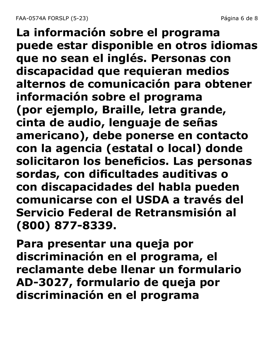 Formulario FAA-0574A-SLP Retirar O Suspender Beneficios / Solicitud De Apelacion (Letra Grande) - Arizona (Spanish), Page 6