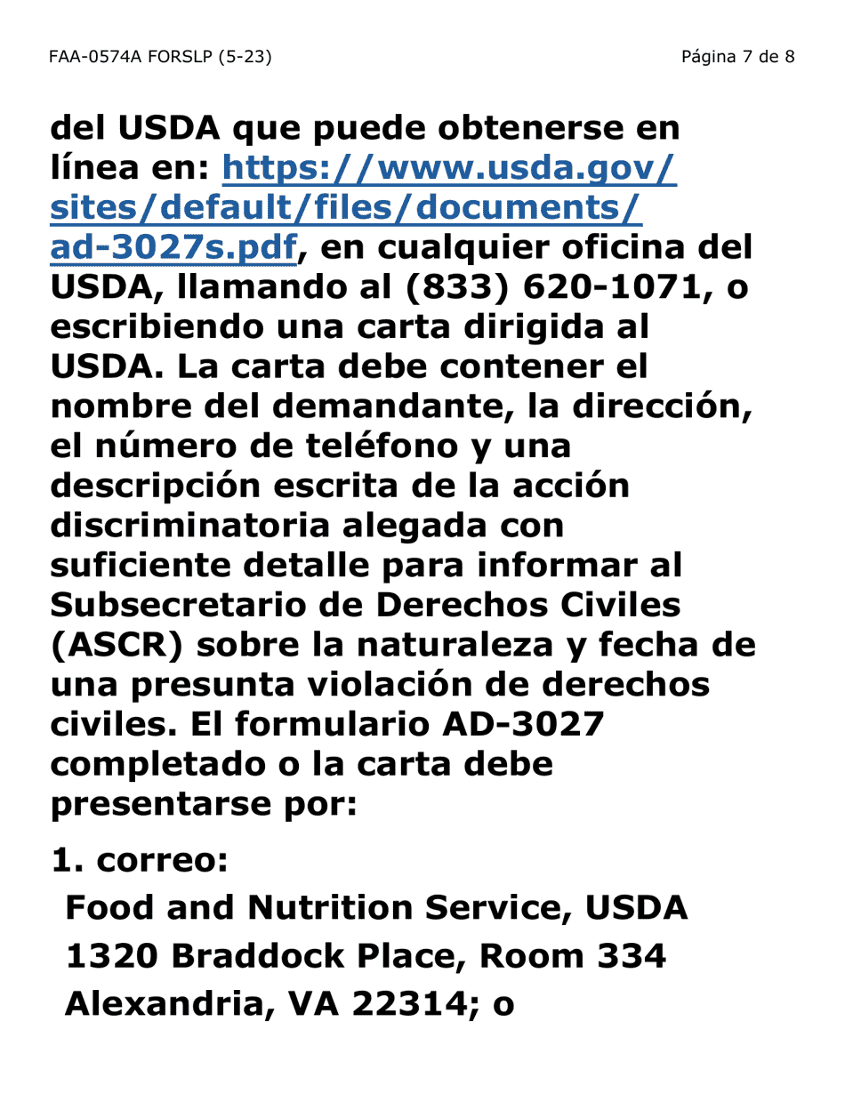 Formulario FAA-0574A-SLP Retirar O Suspender Beneficios / Solicitud De Apelacion (Letra Grande) - Arizona (Spanish), Page 7