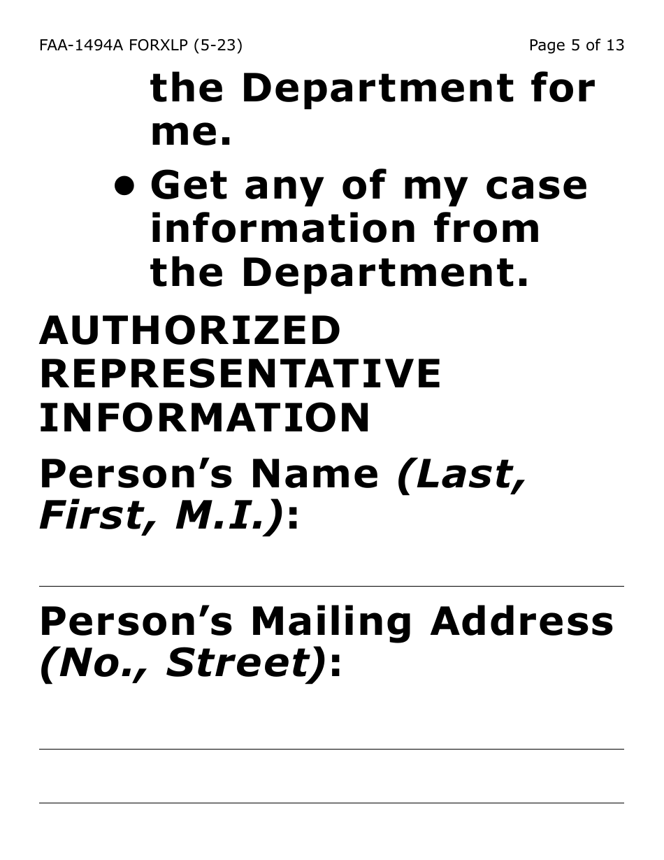 Form FAA-1494A-XLP Authorized Representative Removal (Extra Large Print) - Arizona, Page 5