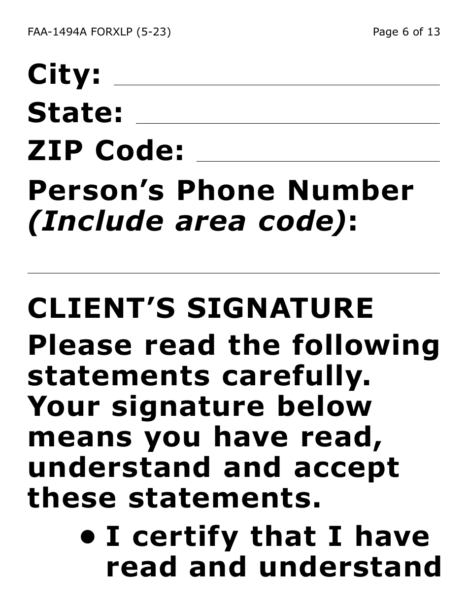 Form FAA-1494A-XLP Authorized Representative Removal (Extra Large Print) - Arizona, Page 6