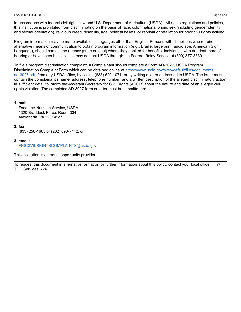 Form FAA-1546A Sponsor Deeming Information - Arizona, Page 4