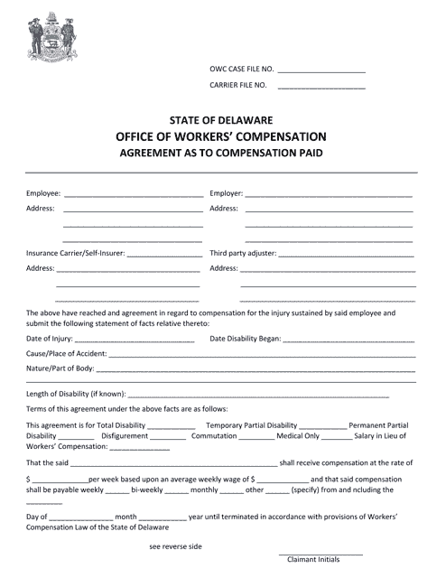 Agreement as to Compensation Paid - Delaware Download Pdf