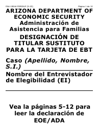 Document preview: Formulario FAA-1004A-SXLP Designacion De Titular Sustituto Para La Tarjeta De Ebt (Letra Extra Grande) - Arizona (Spanish)
