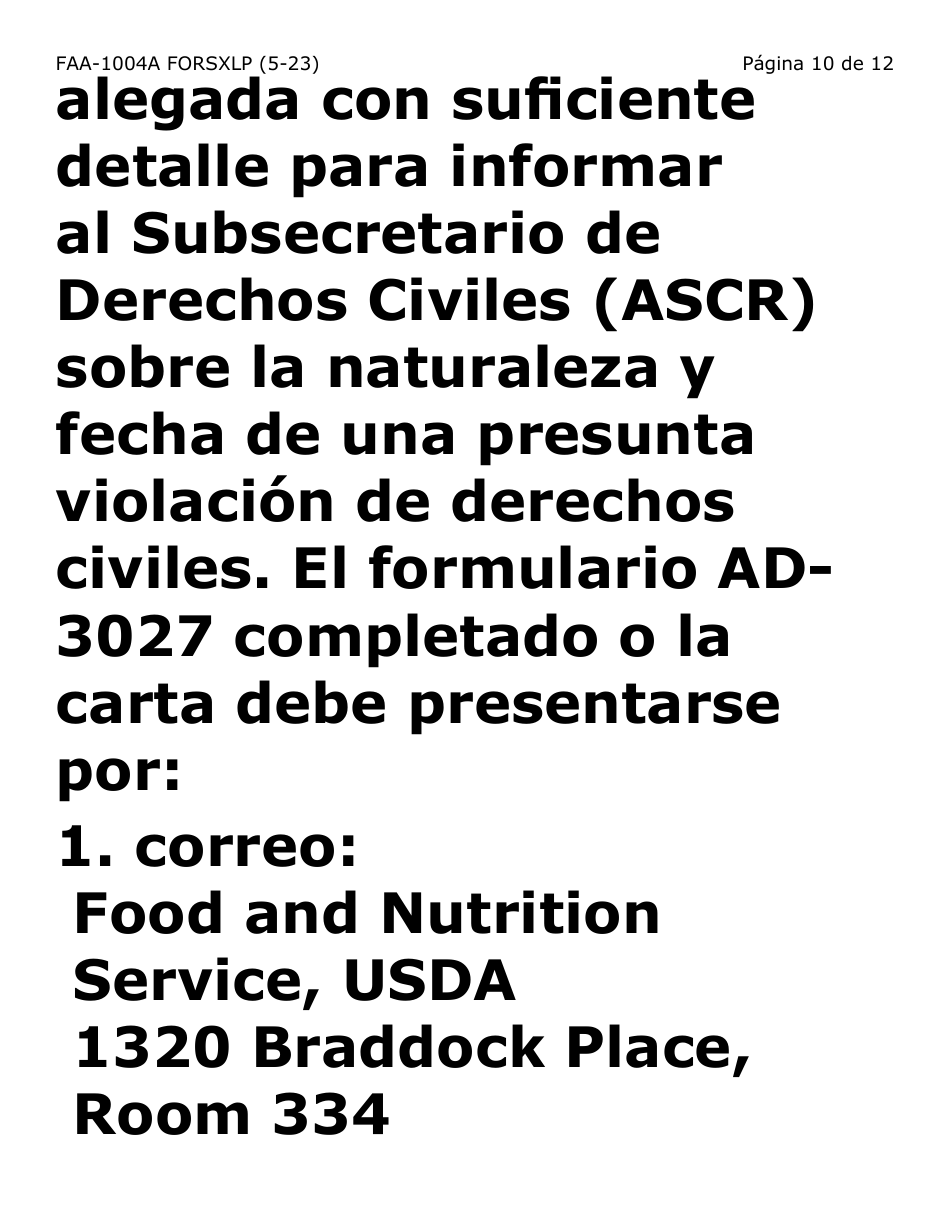 Formulario FAA-1004A-SXLP Designacion De Titular Sustituto Para La Tarjeta De Ebt (Letra Extra Grande) - Arizona (Spanish), Page 10