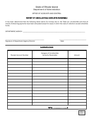 Document preview: Form AR-1 Report of Uncollectible Accounts Receivable - Rhode Island