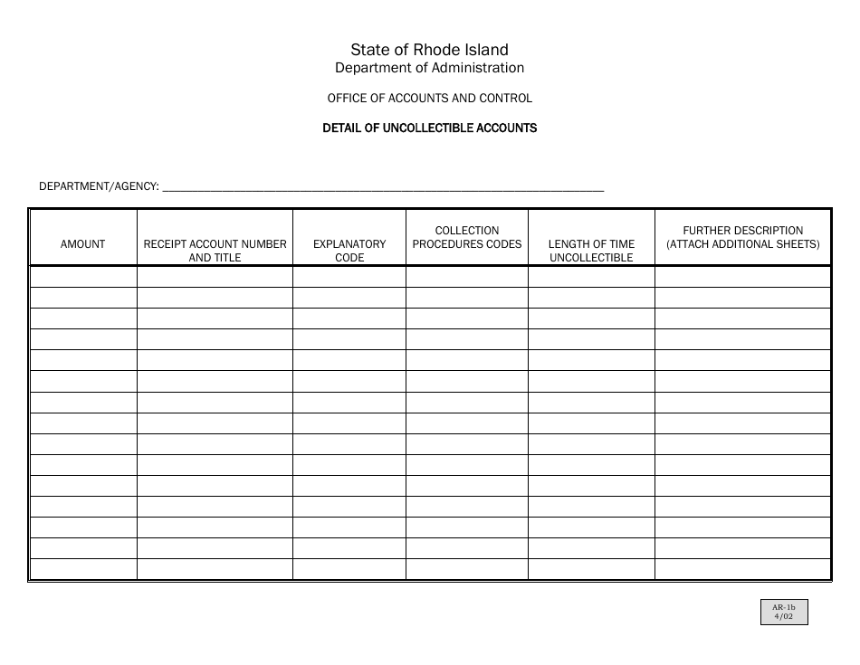 Form AR-1 Report of Uncollectible Accounts Receivable - Rhode Island, Page 3