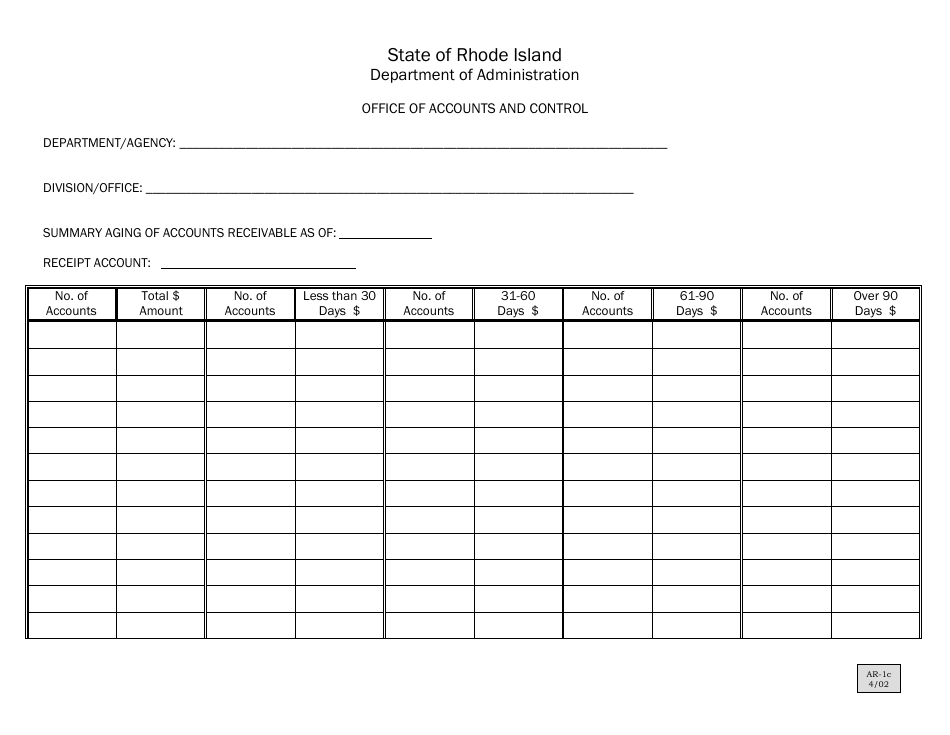 Form AR-1 Report of Uncollectible Accounts Receivable - Rhode Island, Page 4