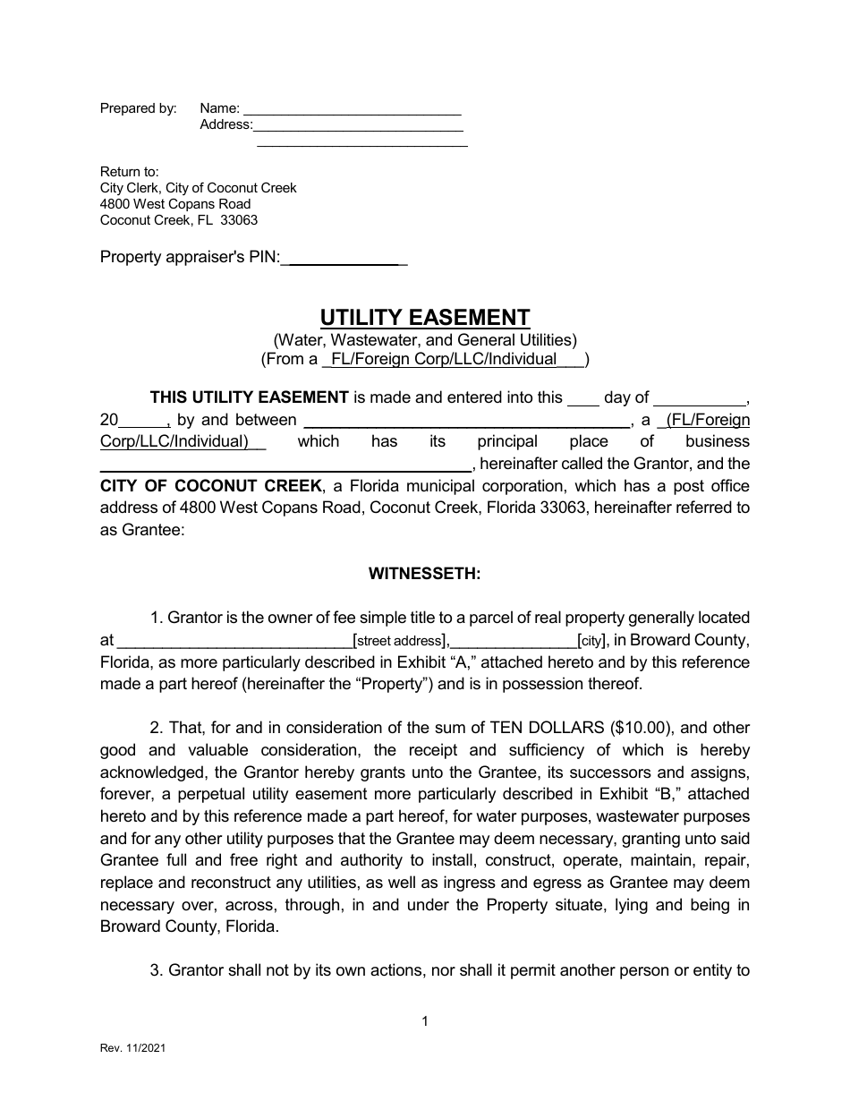 Utility Easement - City of Coconut Creek, Florida, Page 1