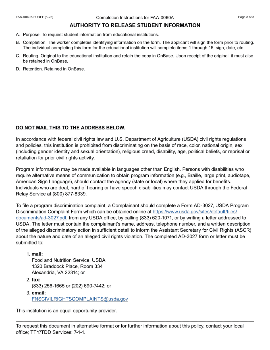 Form FAA-0060A Authority to Release Student Information - Arizona, Page 3