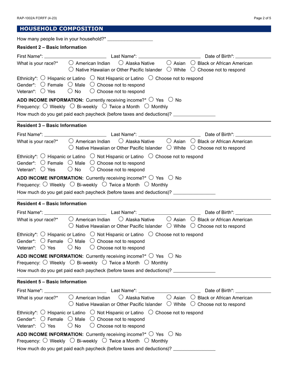 Form RAP-1002A Emergency Rental Assistance Program Manual Application - Arizona, Page 2