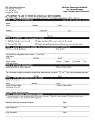 Form DCH-0848-CHGBX Application to Add a Father on a Michigan Birth Record - Michigan