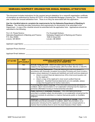 Document preview: Nebraska Nonprofit Organization Annual Renewal Attestation - Nebraska