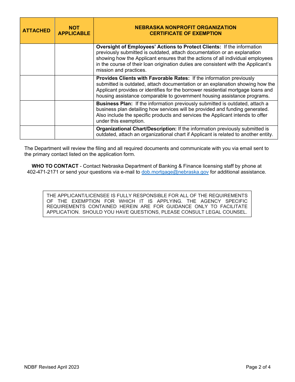Nebraska Nonprofit Organization Annual Renewal Attestation - Nebraska, Page 2