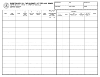 Form SFN61494 Electronic Pull Tab Summary Report - All Games - North Dakota