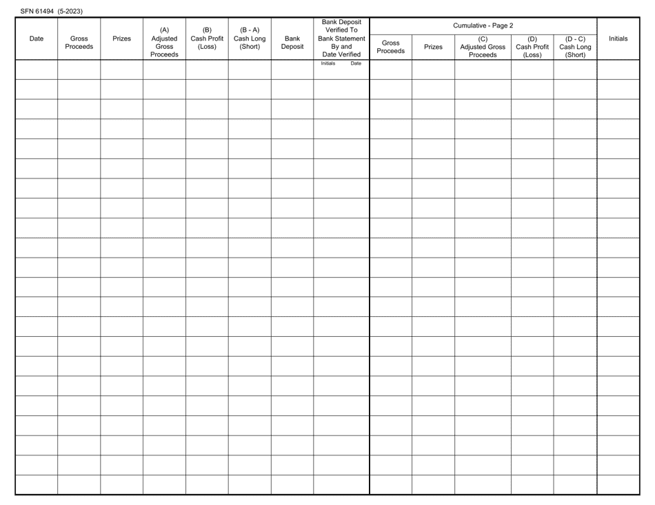 Form SFN61494 Electronic Pull Tab Summary Report - All Games - North Dakota, Page 2