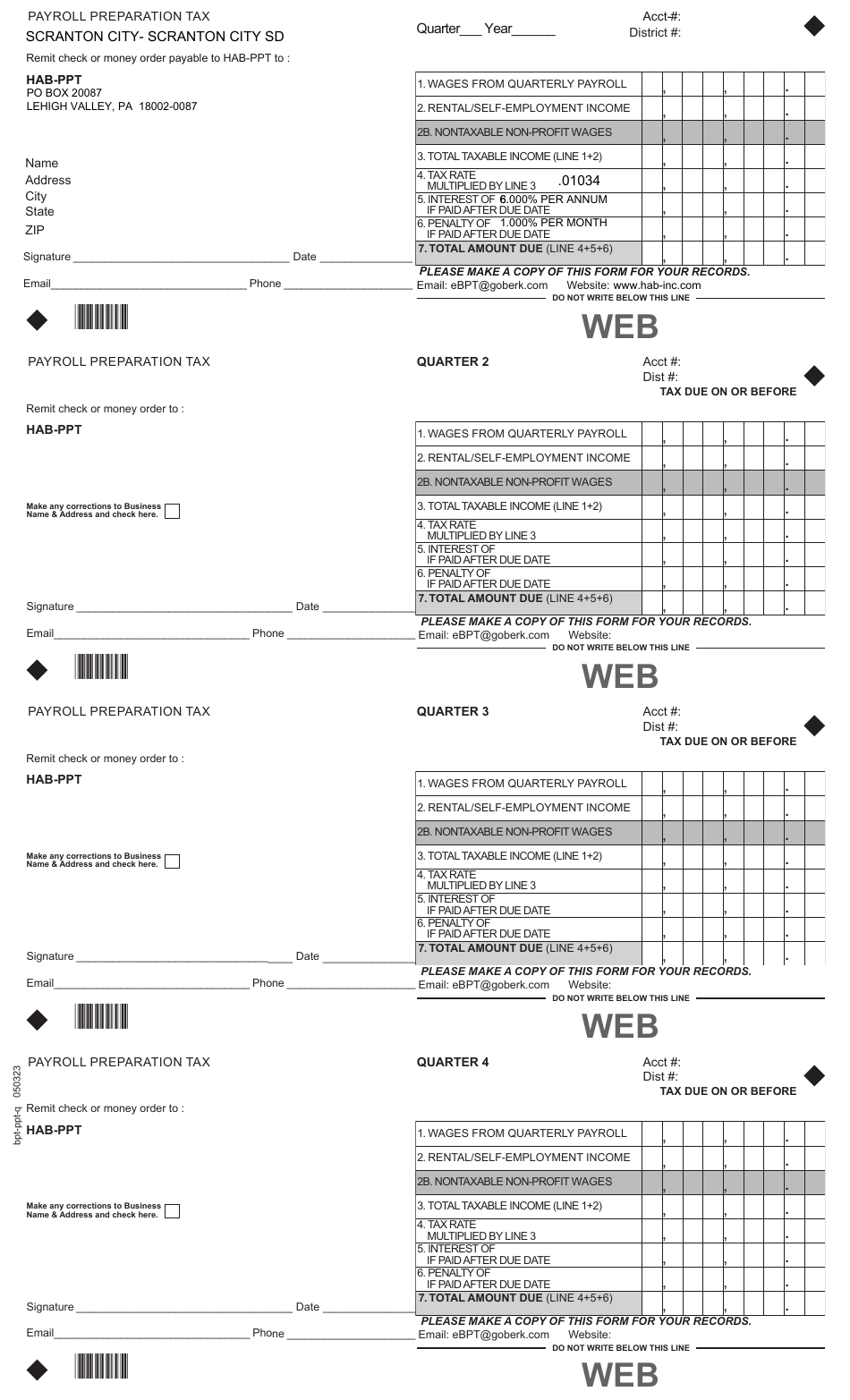 Pennsylvania City Of Scranton Payroll Preparation Tax Form - Fill Out 