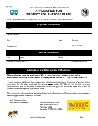 Document preview: Form MVD-11203 Application for Protect Pollinators Plate - New Mexico