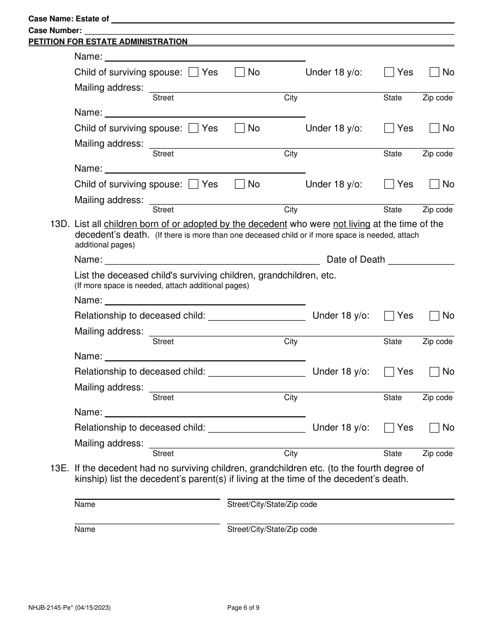 Form NHJB-2145-PE Petition for Estate Administration for E-Filing Only - New Hampshire, Page 6