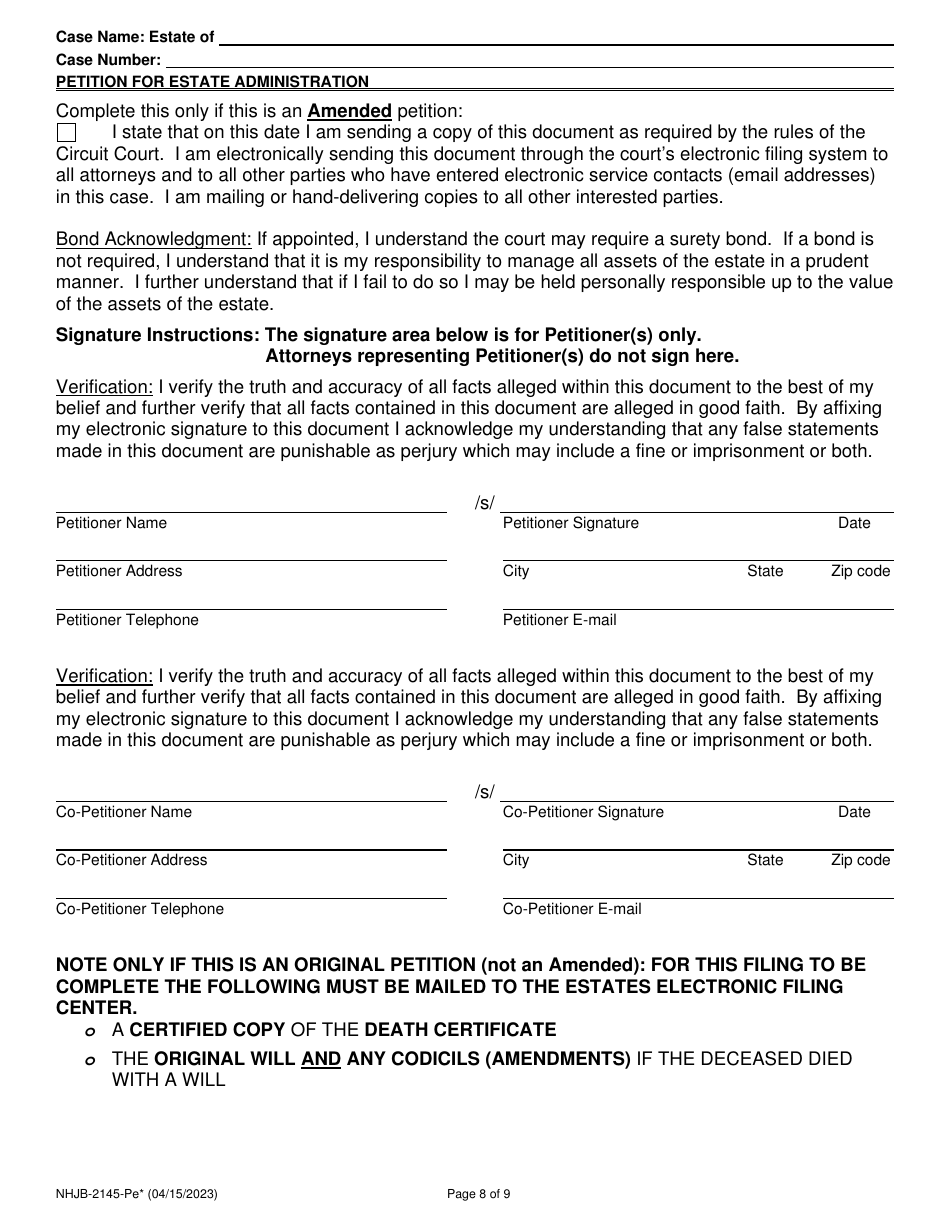 Form NHJB-2145-PE Petition for Estate Administration for E-Filing Only - New Hampshire, Page 8
