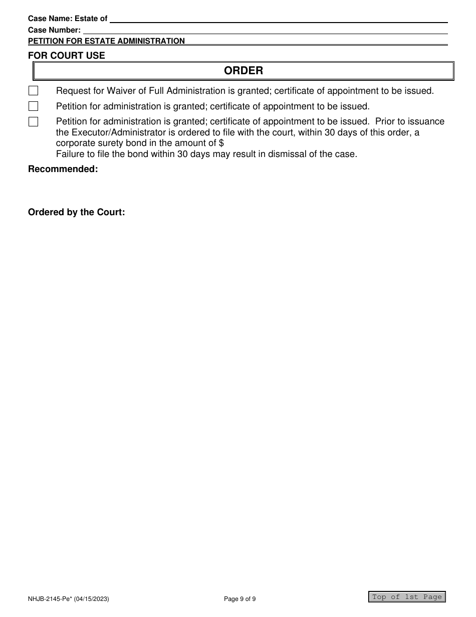 Form NHJB-2145-PE Petition for Estate Administration for E-Filing Only - New Hampshire, Page 9