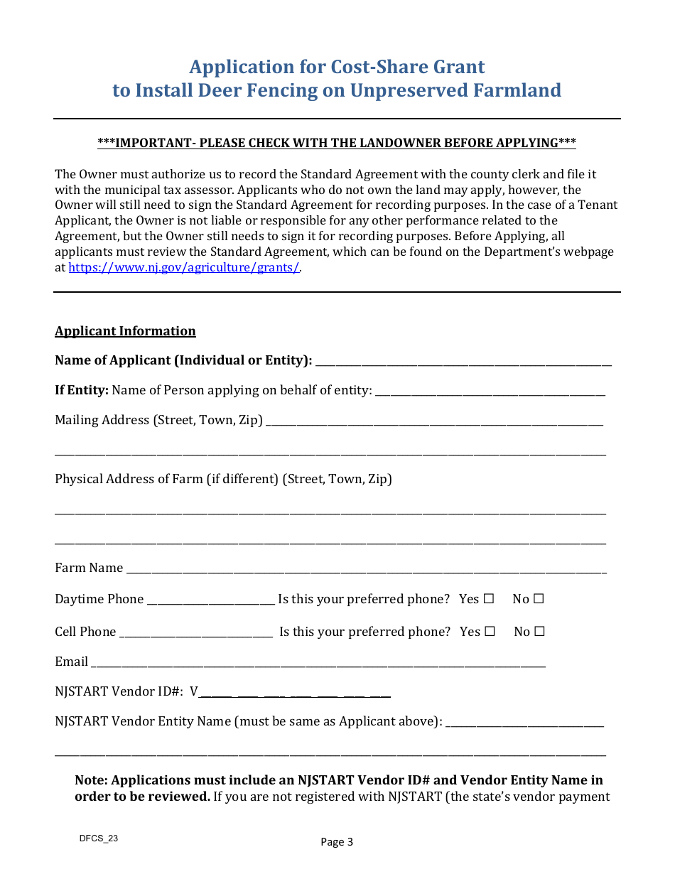 Application for Cost-Share Grant to Install Deer Fencing on Unpreserved Farmland - New Jersey, Page 4