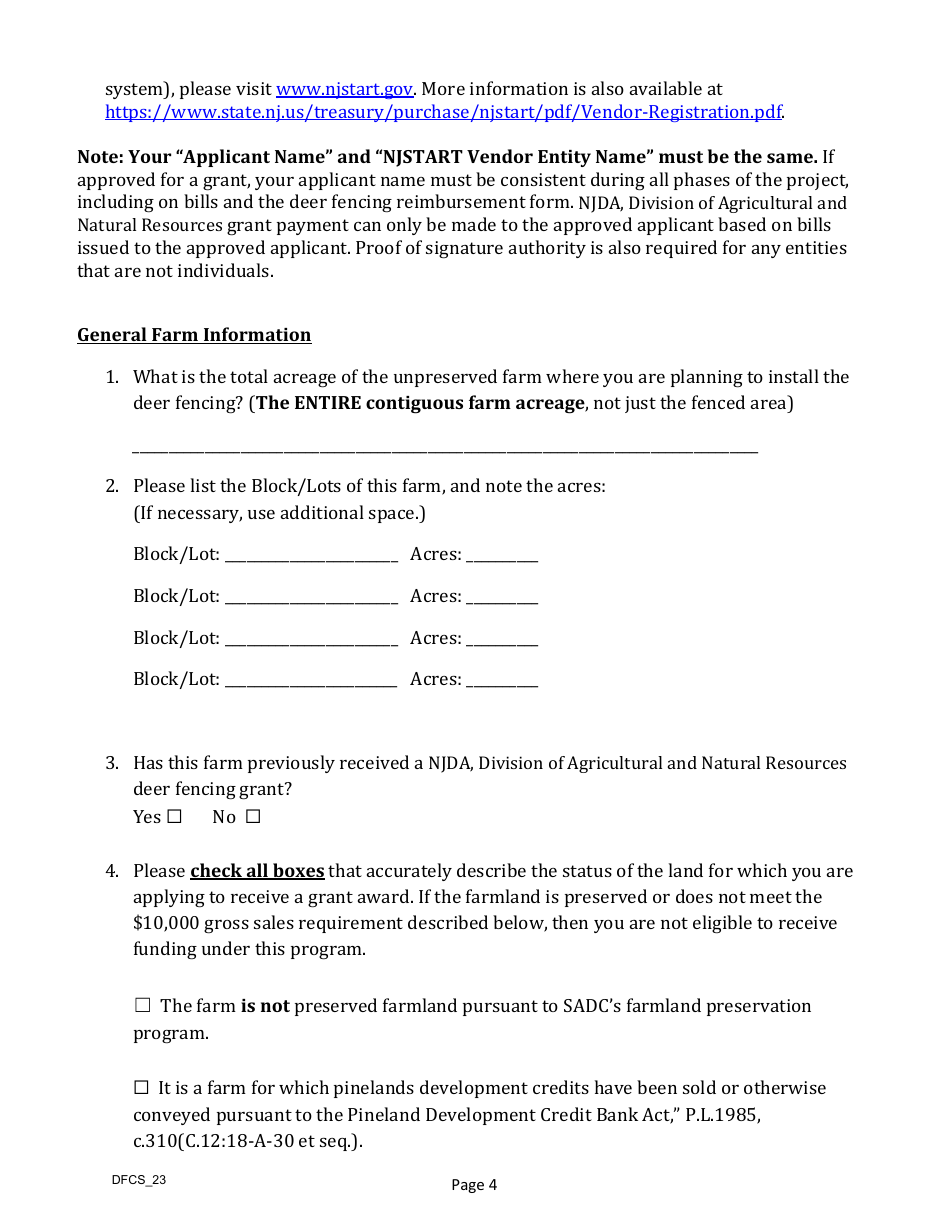 Application for Cost-Share Grant to Install Deer Fencing on Unpreserved Farmland - New Jersey, Page 5