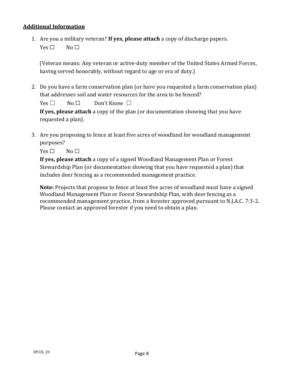 Application for Cost-Share Grant to Install Deer Fencing on Unpreserved Farmland - New Jersey, Page 9