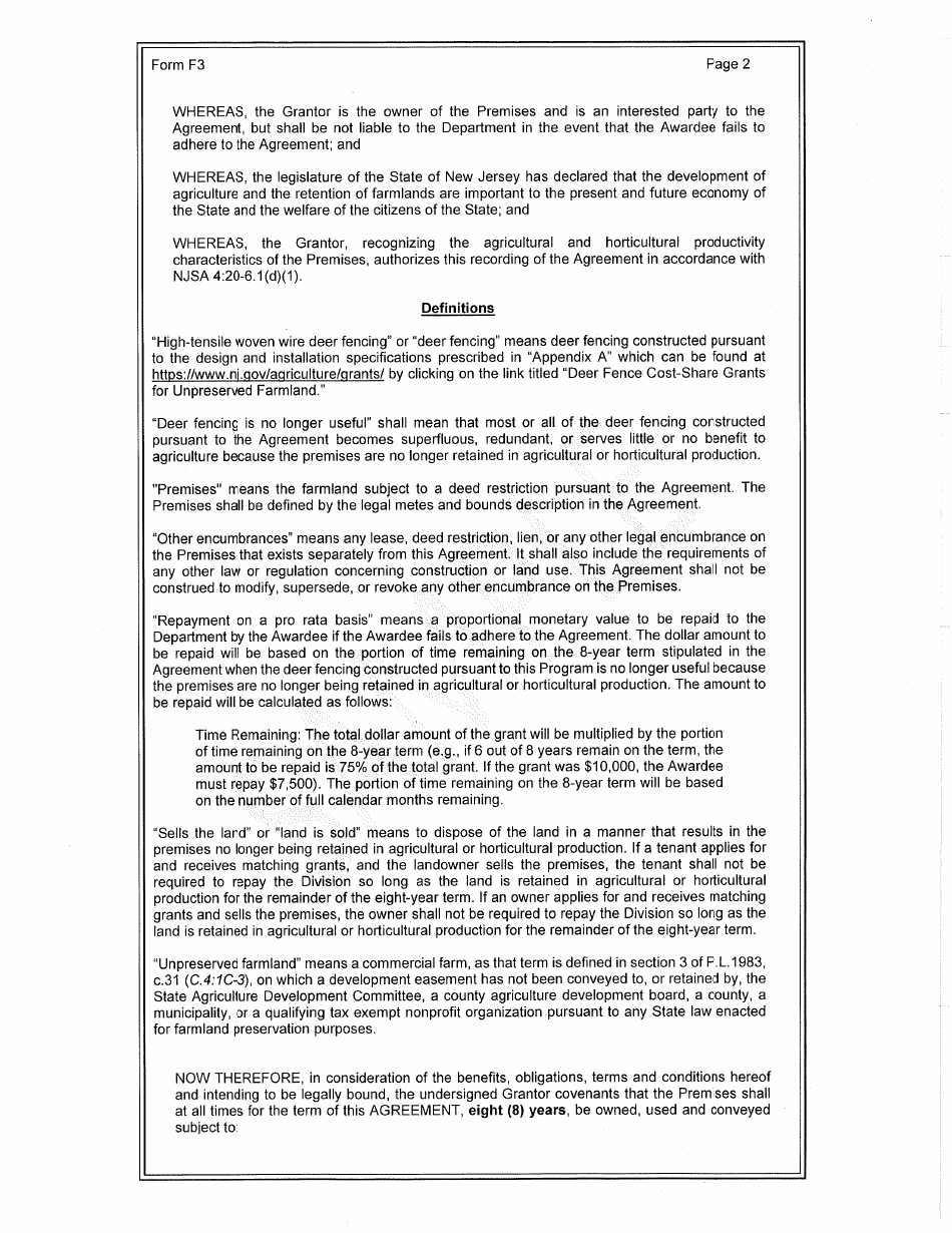 Form F3 Standard Agreement for Tenant Applicant - Deer Fencing Program - New Jersey, Page 2