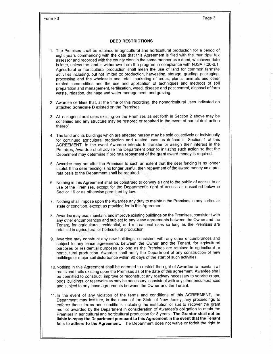 Form F3 Standard Agreement for Tenant Applicant - Deer Fencing Program - New Jersey, Page 3