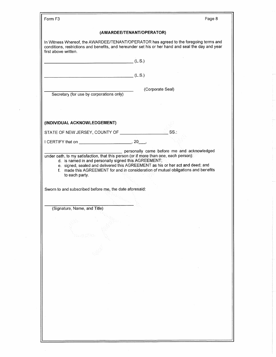 Form F3 Standard Agreement for Tenant Applicant - Deer Fencing Program - New Jersey, Page 8