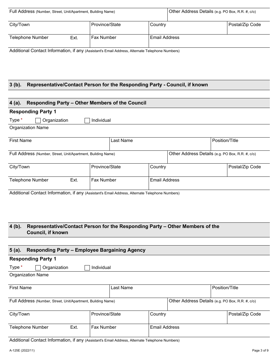Form A-125 Application Under Section 25 or 26 of the Act - Ontario, Canada, Page 3