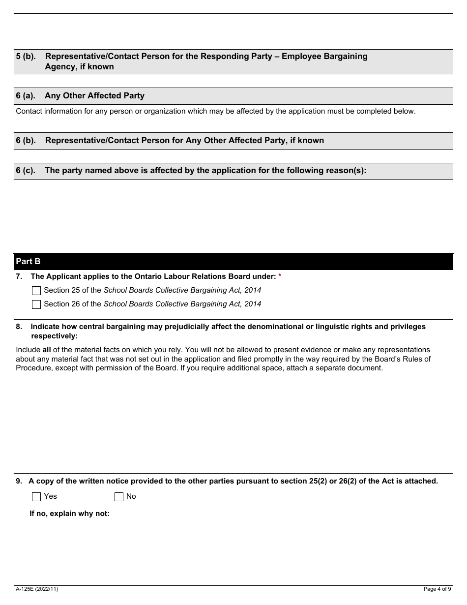 Form A-125 Application Under Section 25 or 26 of the Act - Ontario, Canada, Page 4