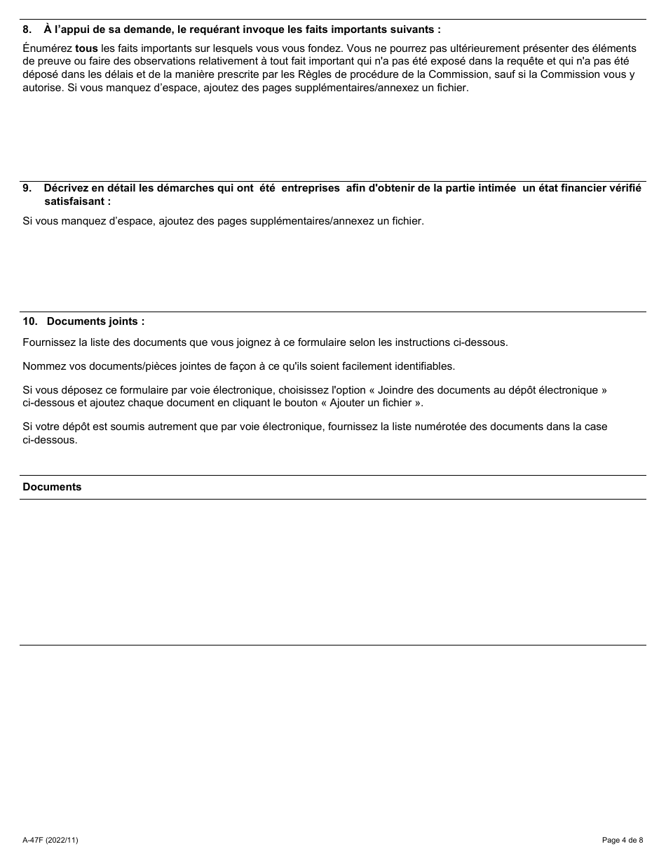 Forme A-47 Requete Relative a Un Etat Financier Insuffisant - Ontario, Canada (French), Page 4