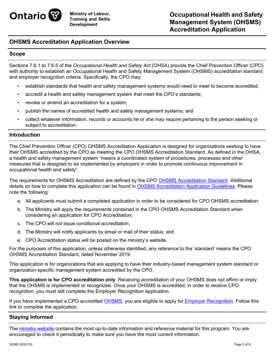 Form 2028E Supporting Ontarios Safe Employers (Sose) Occupational Health and Safety Management System (Ohsms) Accreditation Application - Ontario, Canada, Page 3