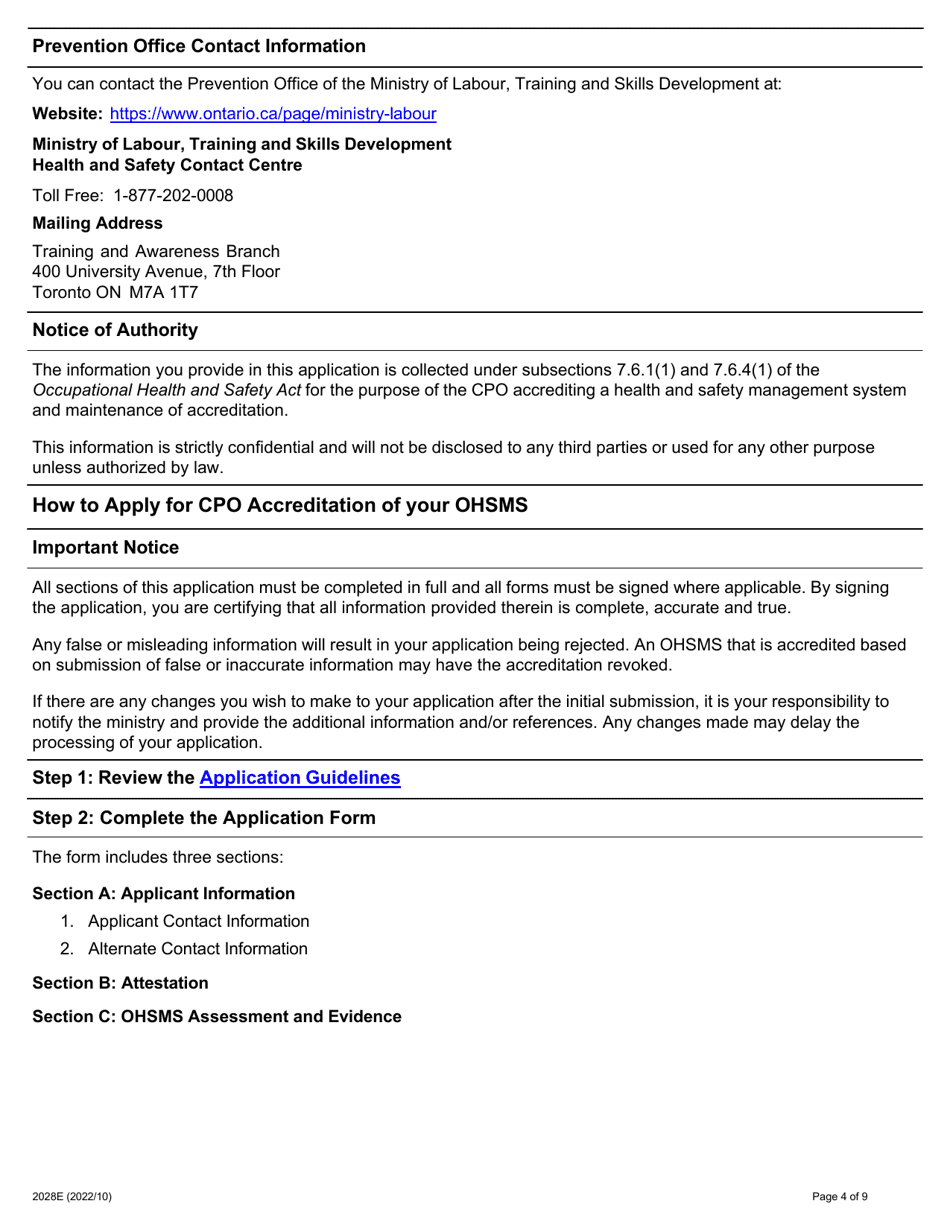 Form 2028E Supporting Ontarios Safe Employers (Sose) Occupational Health and Safety Management System (Ohsms) Accreditation Application - Ontario, Canada, Page 4