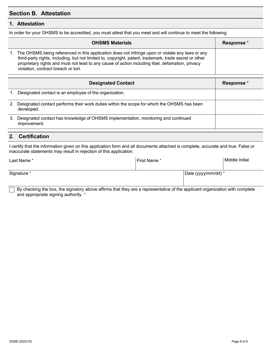 Form 2028E Supporting Ontarios Safe Employers (Sose) Occupational Health and Safety Management System (Ohsms) Accreditation Application - Ontario, Canada, Page 8
