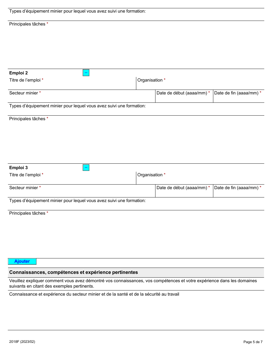 Forme 2018F Demande Demploi Inspecteur De La Sante Et De La Securite Dans Les Mines - Ontario, Canada (French), Page 5