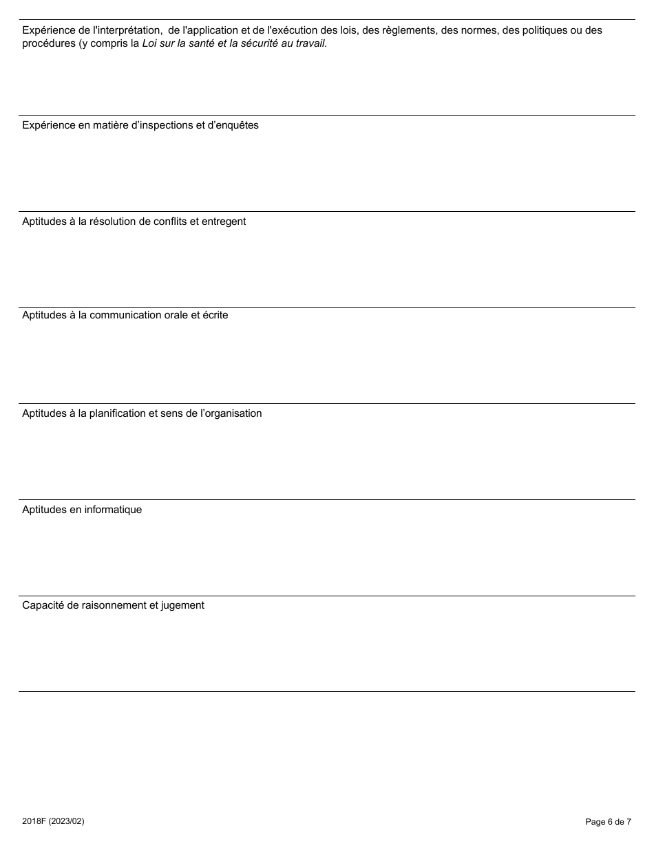 Forme 2018F Demande Demploi Inspecteur De La Sante Et De La Securite Dans Les Mines - Ontario, Canada (French), Page 6