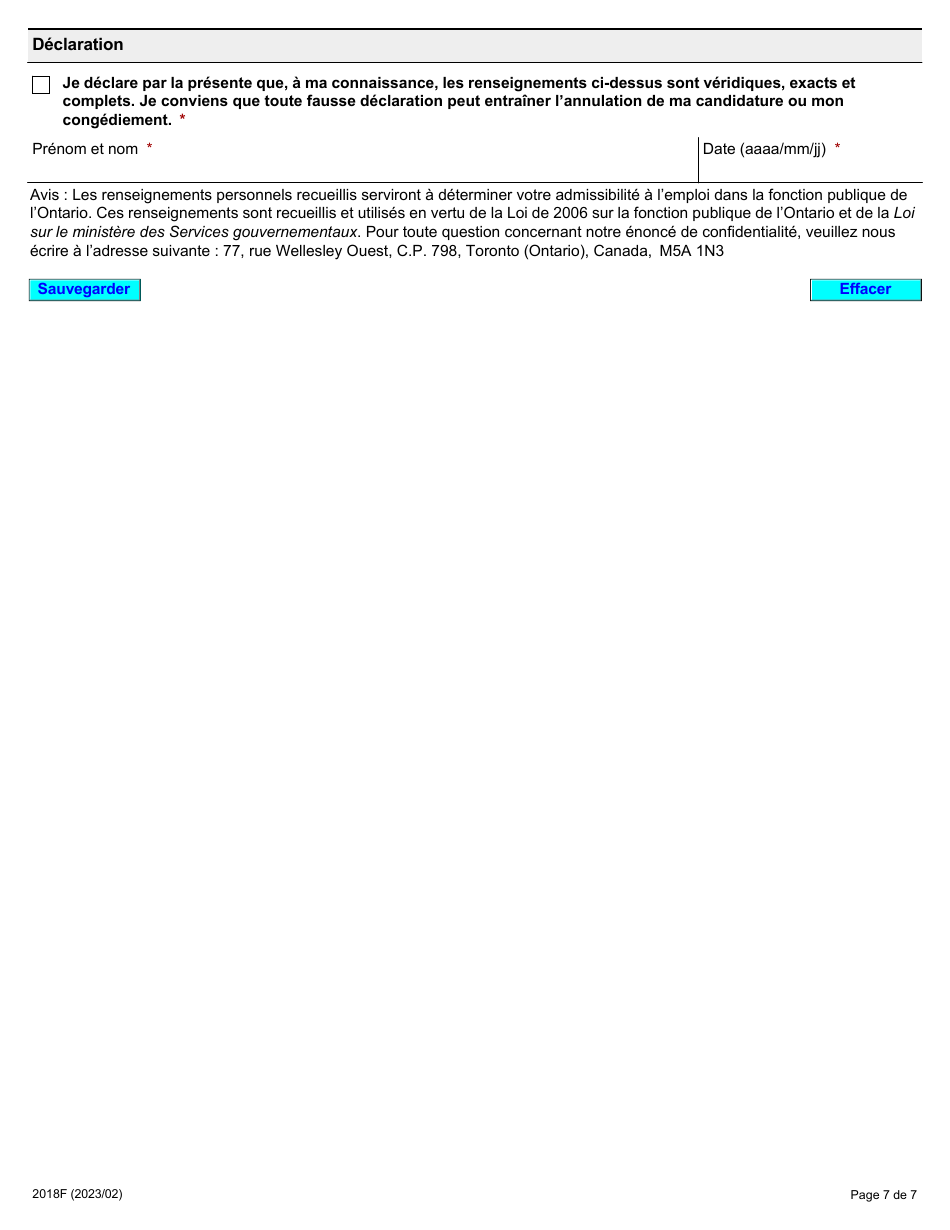 Forme 2018F Demande Demploi Inspecteur De La Sante Et De La Securite Dans Les Mines - Ontario, Canada (French), Page 7
