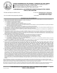 Document preview: Formulario MO-041 S Aviso/Renuncia a Los Derechos Constitucionales Por Correo Para La Declaracion - County of San Diego, California (Spanish)