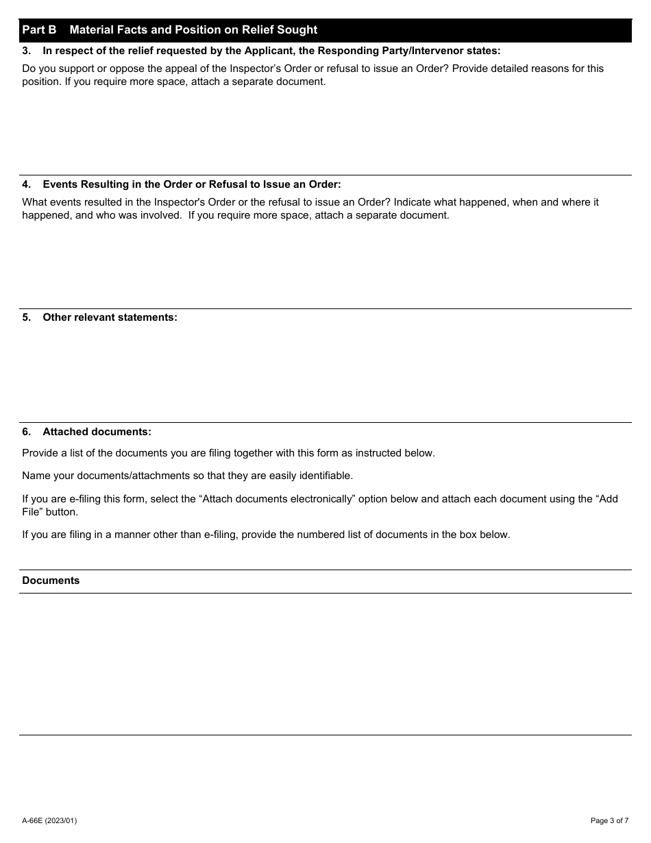 Form A-66 Response / Intervention -appeal of Inspectors Order - Ontario, Canada, Page 3