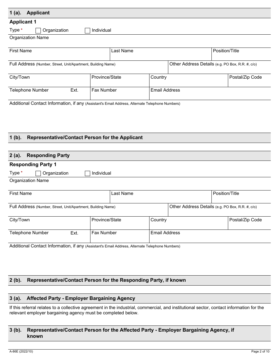Form A-86 Referral of Grievance to Arbitration - Ontario, Canada, Page 2