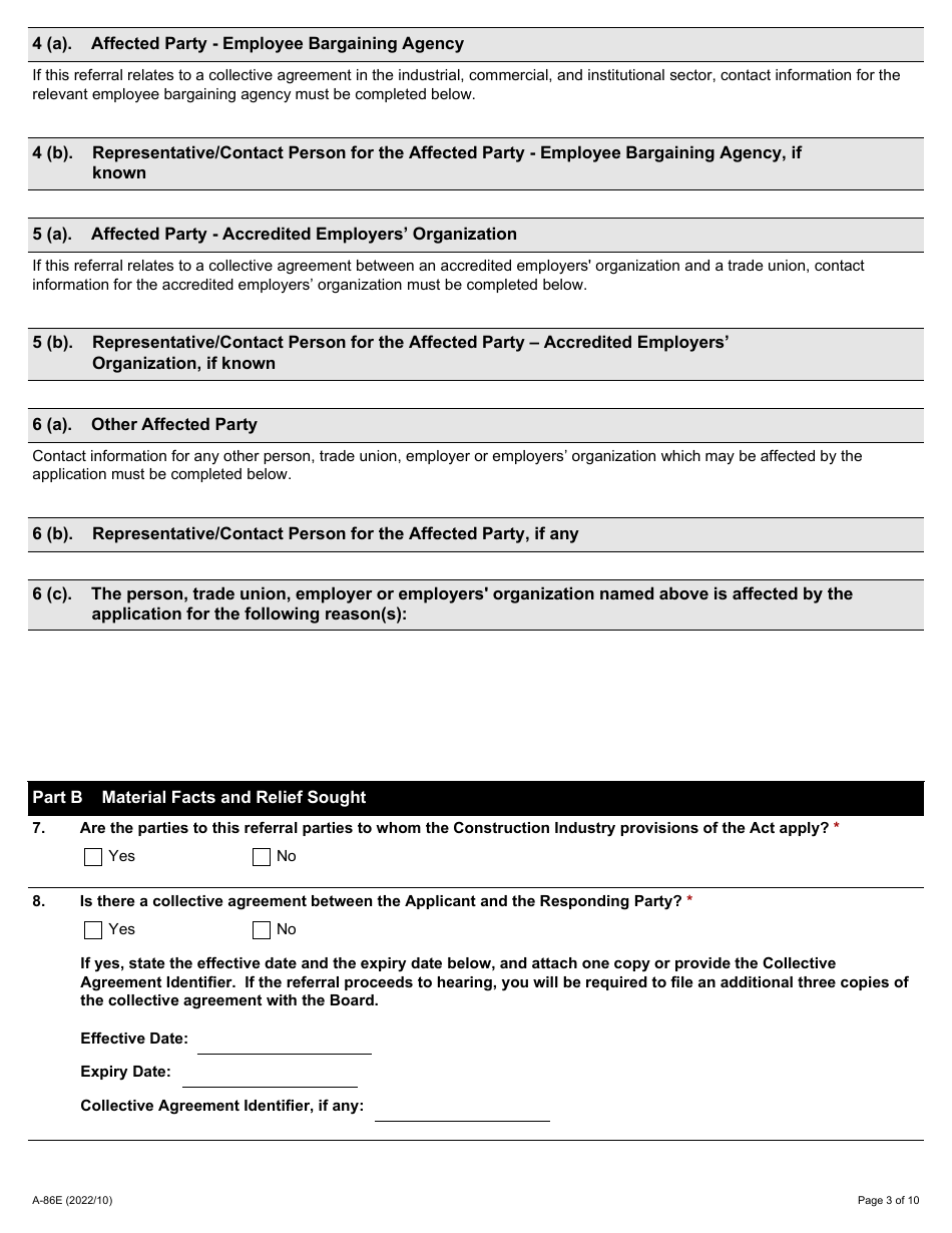 Form A-86 Referral of Grievance to Arbitration - Ontario, Canada, Page 3
