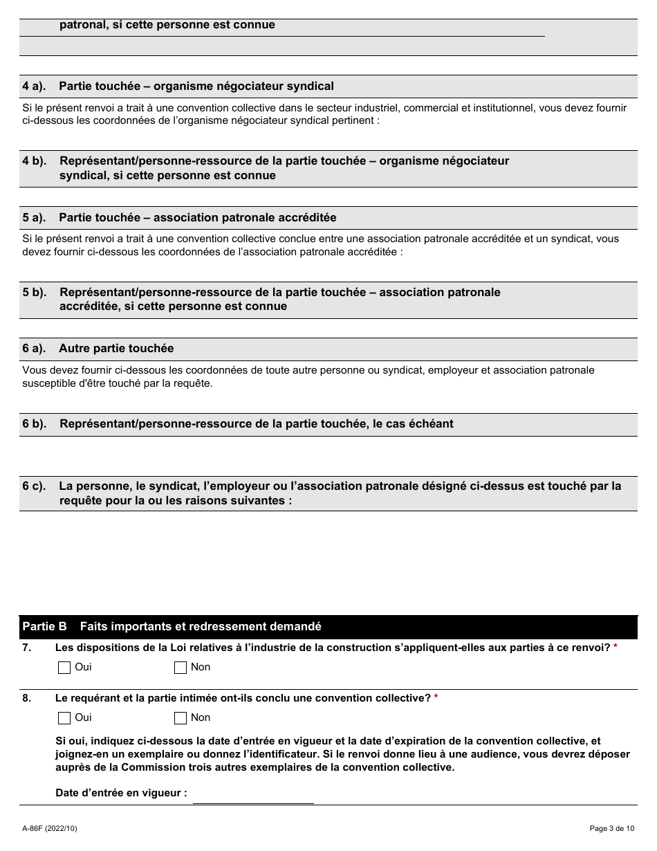 Forme A-86 Renvoi Dun Grief a Larbitrage - Ontario, Canada (French), Page 3