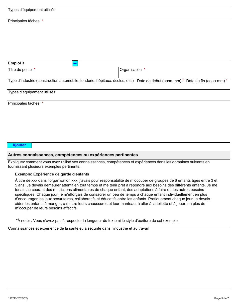 Forme 1975F Demande Demploi Inspecteur De La Sante Et De La Securite Au Travail (Secteur De Lindustrie) - Ontario, Canada (French), Page 5